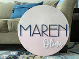 Nursery Name Sign for a Baby Girl Round Wooden Sign
