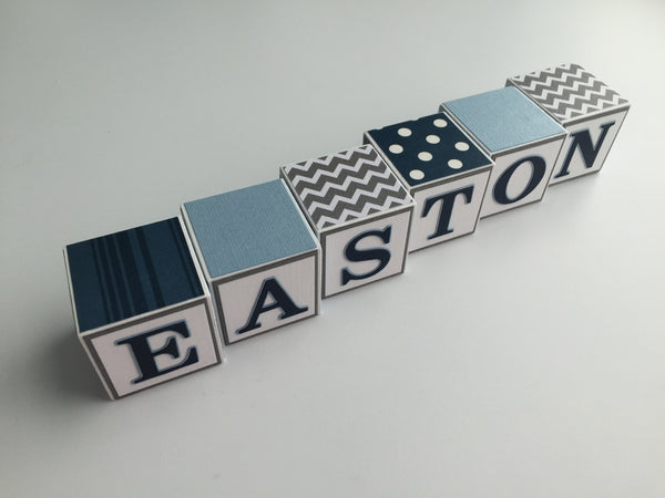 Baby Name Blocks - Navy Blue Gray