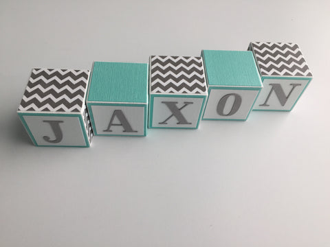 Personalized Baby Name Blocks - Baby Name Sign - Nursery Decor - Baby Boy - Aqua Gray