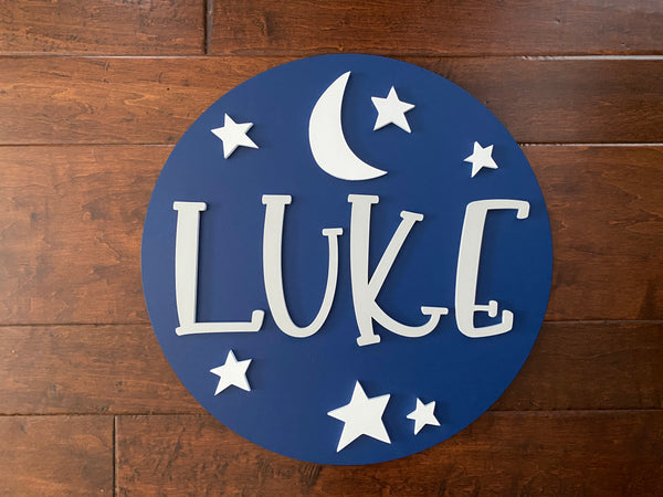 Baby Name Sign for Nursery Stars and Moon