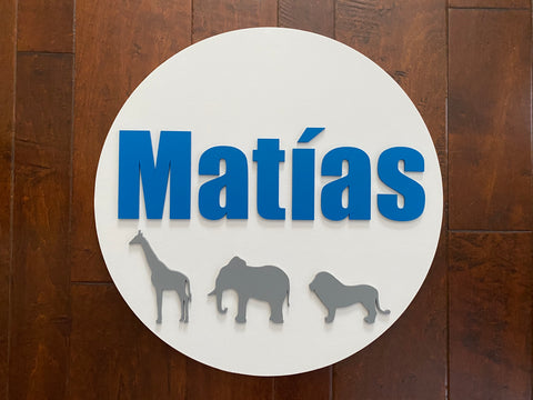 Nursery Name Sign Safari Animals Round Wooden Sign