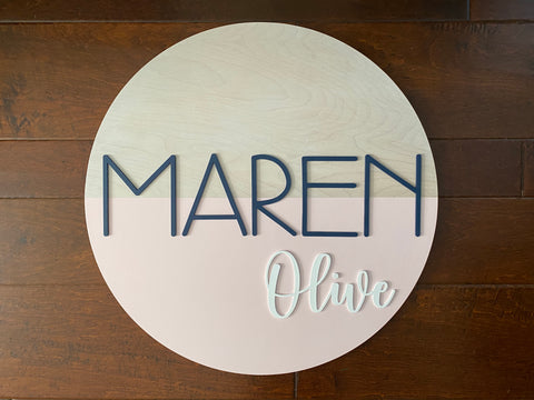 Nursery Name Sign for a Baby Girl Round Wooden Sign