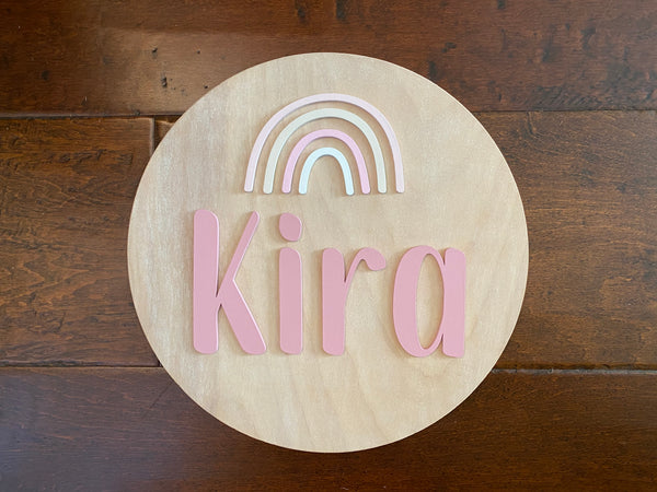 Nursery Name Sign Rainbow Round Wooden Sign