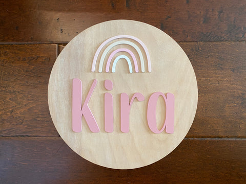 Nursery Name Sign Rainbow Round Wooden Sign