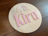 Nursery Name Sign Rainbow Round Wooden Sign