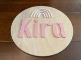 Nursery Name Sign Rainbow Round Wooden Sign