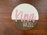 Nursery Name Sign for a Baby Girl Round Wooden Sign