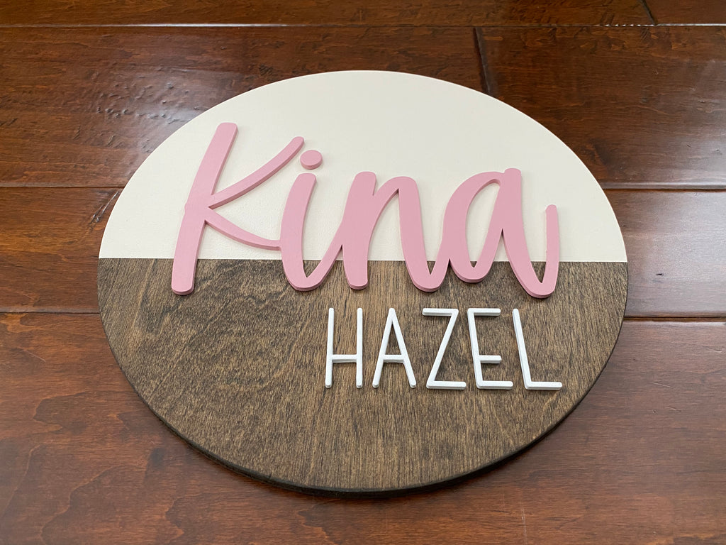 Round wooden baby name signs best sale for nursery