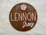 Nursery Name Sign for a Baby Girl Round Wooden Sign
