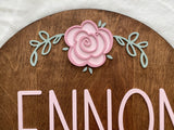 Nursery Name Sign for a Baby Girl Round Wooden Sign