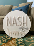 Name Sign for Nursery Safari Animals Round Wooden Sign