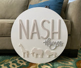 Name Sign for Nursery Safari Animals Round Wooden Sign