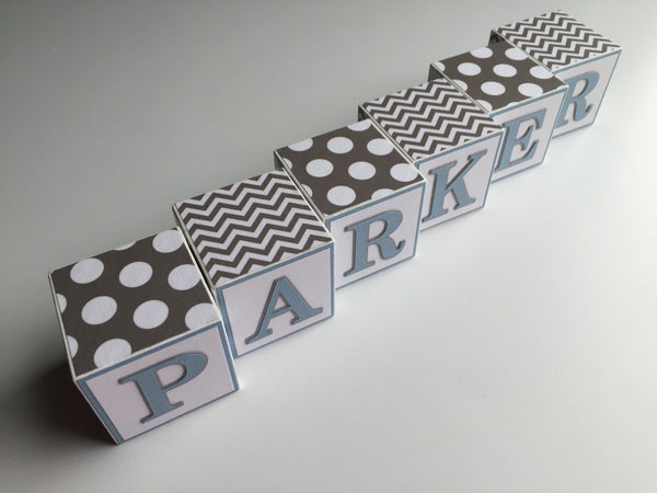 Baby Name Blocks - Blue Gray White