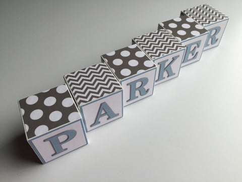 Baby Name Blocks - Blue Gray White