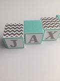 Personalized Baby Name Blocks - Baby Name Sign - Nursery Decor - Baby Boy - Aqua Gray