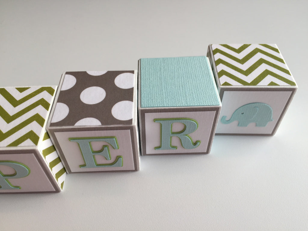 Baby Name Blocks Green Gray Light Aqua