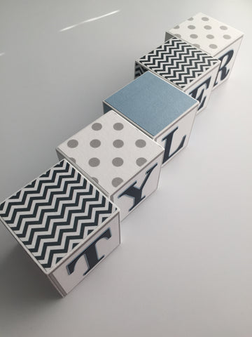 Baby Name Blocks - Navy Blue Gray