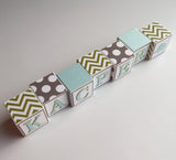 Baby Name Blocks - Green Gray Light Aqua