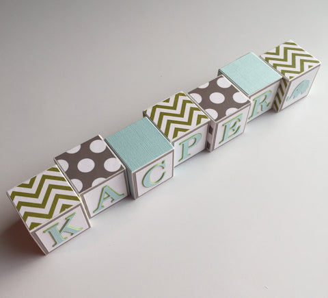 Baby Name Blocks - Green Gray Light Aqua