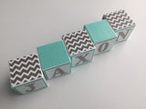 Personalized Baby Name Blocks - Baby Name Sign - Nursery Decor - Baby Boy - Aqua Gray