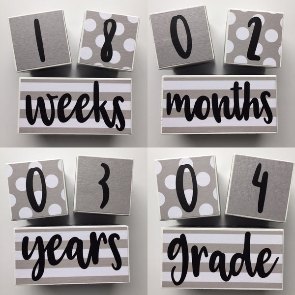 Baby Age Blocks - Gray White