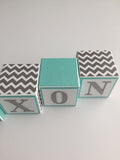 Personalized Baby Name Blocks - Baby Name Sign - Nursery Decor - Baby Boy - Aqua Gray